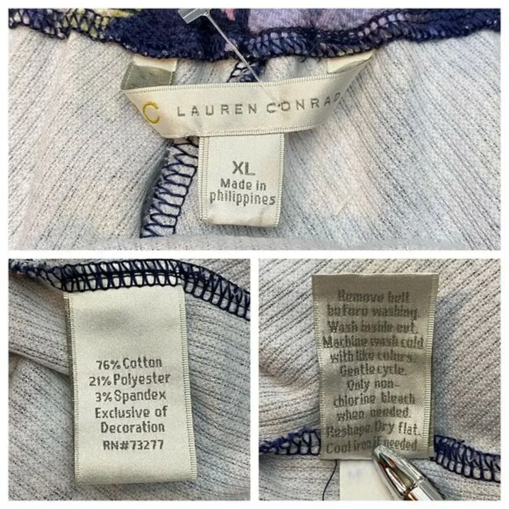 LC Lauren Conrad Women's Skirt Sz XL Blue Floral Paper Bag Waist‎ Mini